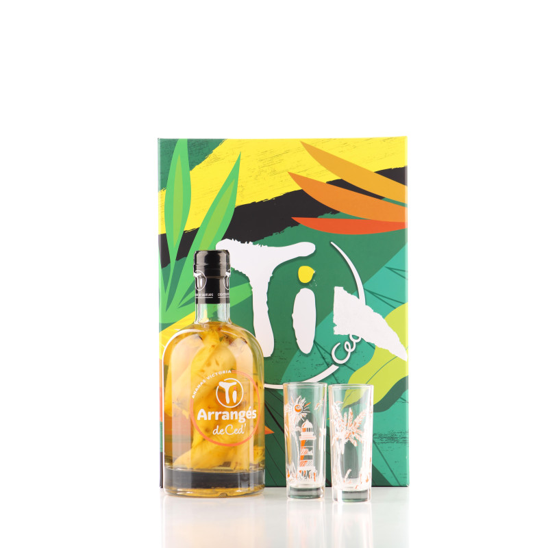 COFFRET RHUM ARRANGE TI CED ANANAS VICTORIA 2 VERRES